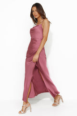 Gleaming Silk Satin Midi Dress Plum
