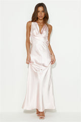 Designer 'Fit Cowl Neck Satin Maxi Dress Blush