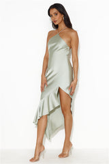 Twilight Setting Satin Midi Dress Sage