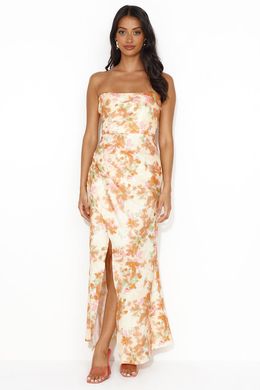 Girl Into Fashion Strapless Satin Maxi Dress Yellow