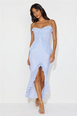 Hotel Flowers Frill Maxi Dress Light Blue