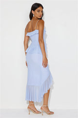 Hotel Flowers Frill Maxi Dress Light Blue