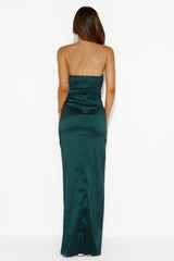 Style Finesse Strapless Satin Maxi Dress Forest Green