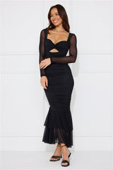 Awaken Desires Mesh Long Sleeve Midi Dress Black
