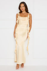 Romance High Satin Maxi Dress Yellow