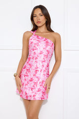 Luxe Poolside One Shoulder Satin Mini Dress Pink