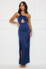 Strong Desire Satin One Shoulder Maxi Dress Navy