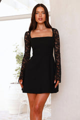 Pure Beauty Lace Long Sleeve Mini Dress Black