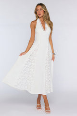 Be The Difference Embroidered Halter Maxi Dress White