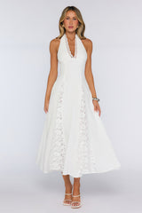 Be The Difference Embroidered Halter Maxi Dress White
