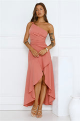 Rule Breaker One Shoulder Midi Dress Coral