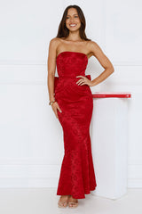 Symphony Of Silk Satin Strapless Maxi Dress Red
