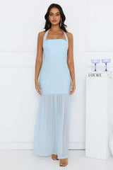 Aveline Halter Mesh Maxi Dress Blue