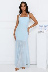Aveline Halter Mesh Maxi Dress Blue