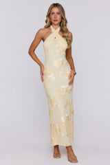 Delicate Desire Mesh Halter Maxi Dress Yellow