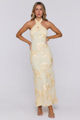 Delicate Desire Mesh Halter Maxi Dress Yellow