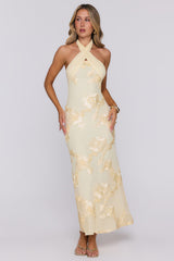 Delicate Desire Mesh Halter Maxi Dress Yellow