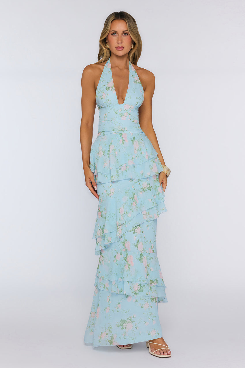 Wear The Aura Halter Maxi Dress Blue