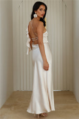 Glam Soirée Satin One Shoulder Maxi Dress Champagne
