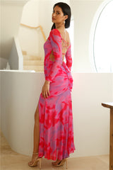 Technicolour Long Sleeve Maxi Dress Pink