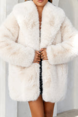 South Pole Faux Fur Coat Beige