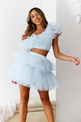 VIP Access Tulle Mini Skirt Blue