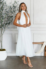 Highest Level Satin Tulle Midi Dress White