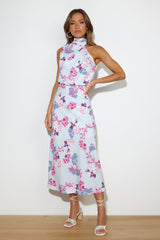 Got Me Looking Satin Maxi Dress Blue