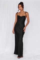 HELLO MOLLY The Penelope Cowl Satin Maxi Dress Black