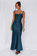 The Penelope Cowl Satin Maxi Dress Teal