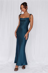 The Penelope Cowl Satin Maxi Dress Teal