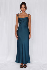 The Penelope Cowl Satin Maxi Dress Teal