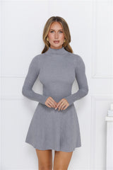 Hot Cocoa Dreams Long Sleeve Knit Mini Dress Grey