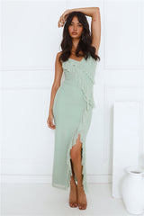 Flaunt It Girl Frill Mesh Maxi Dress Sage
