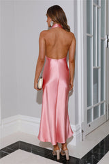 My Boat Party Satin Maxi Dress Pink