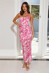 From The Coral Reef Mesh Midi Dress Pink