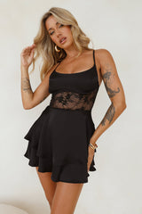Sweet Lips Satin Romper Black