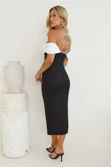 Date At Fine Dining Off Shoulder Midi Dress Black