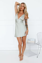 Silky Moment Satin Mini Dress Sage